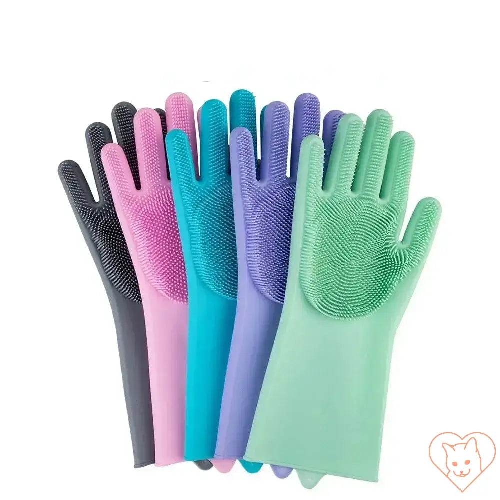 Colorful cat grooming gloves made of silicone for gentle cleaning and de-shedding.