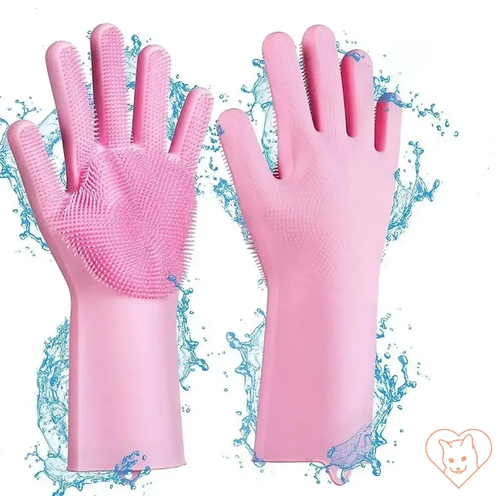 Cat grooming gloves made from eco-friendly silicone with soft tips for gentle cleaning and de-shedding.