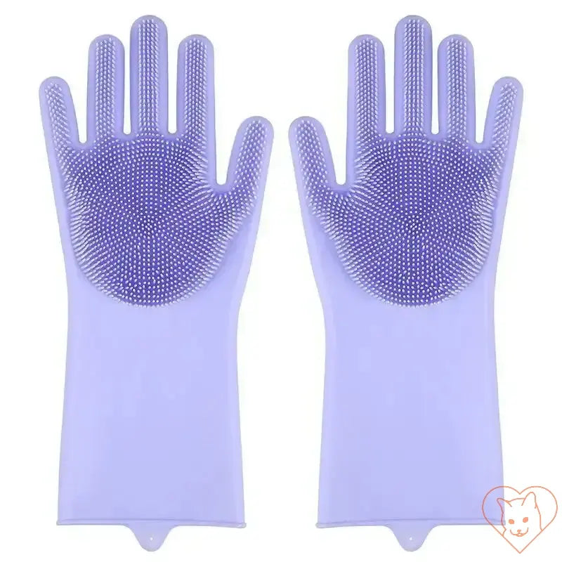 Purple Cat Grooming Gloves with soft silicone tips for gentle cleaning and de-shedding.