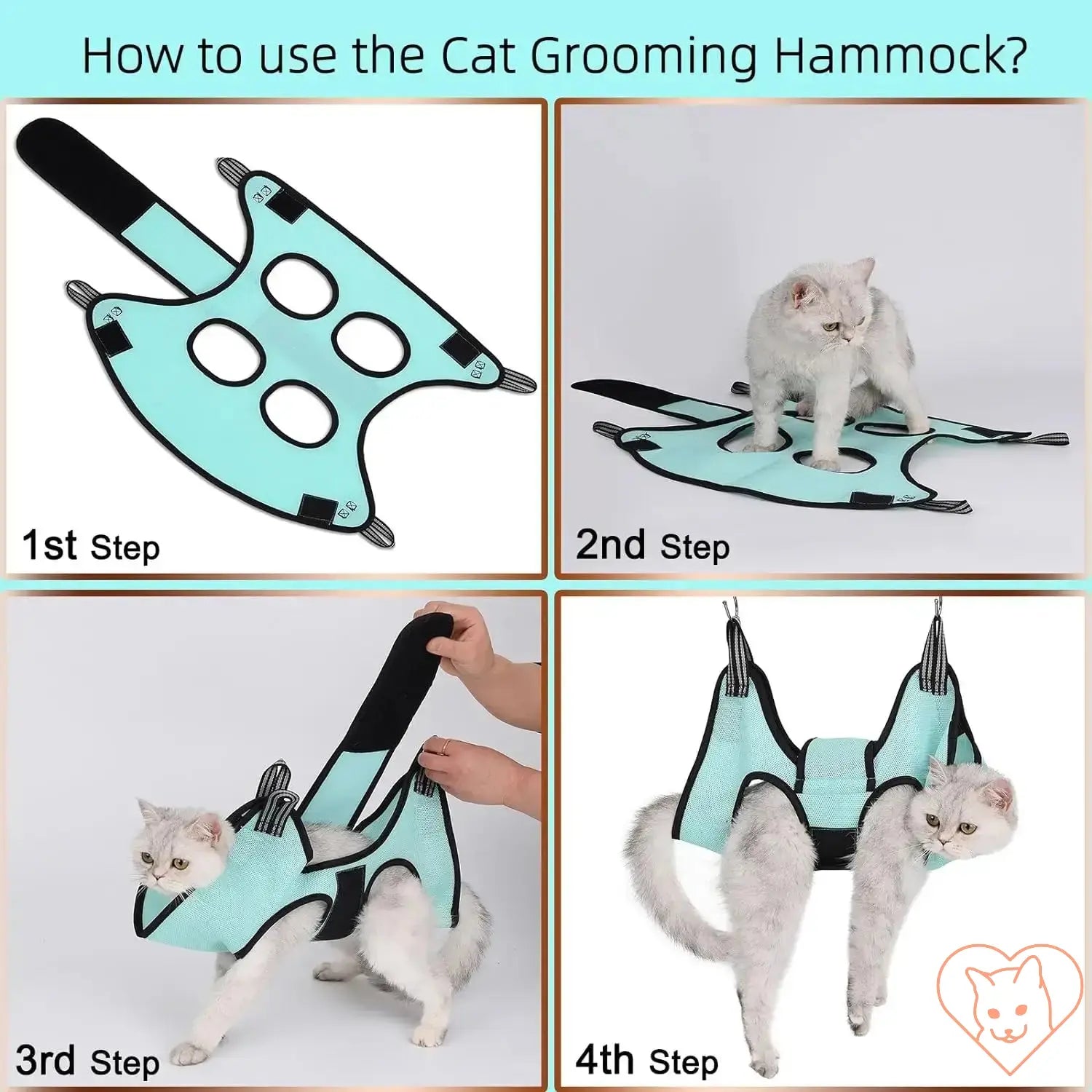 Step-by-step guide to using the Cat Grooming Hammock for stress-free grooming.