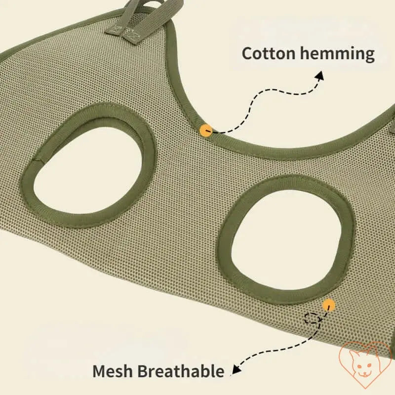 Close-up of Cat Grooming Hammock showing breathable mesh and cotton hemming details for pet comfort.