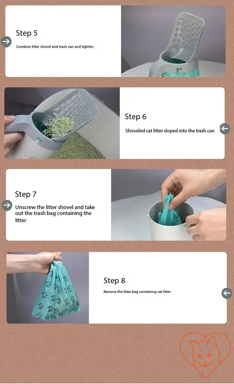 Step-by-step guide for using the Cat Litter Scoop with Poop Bags for easy cleanup.