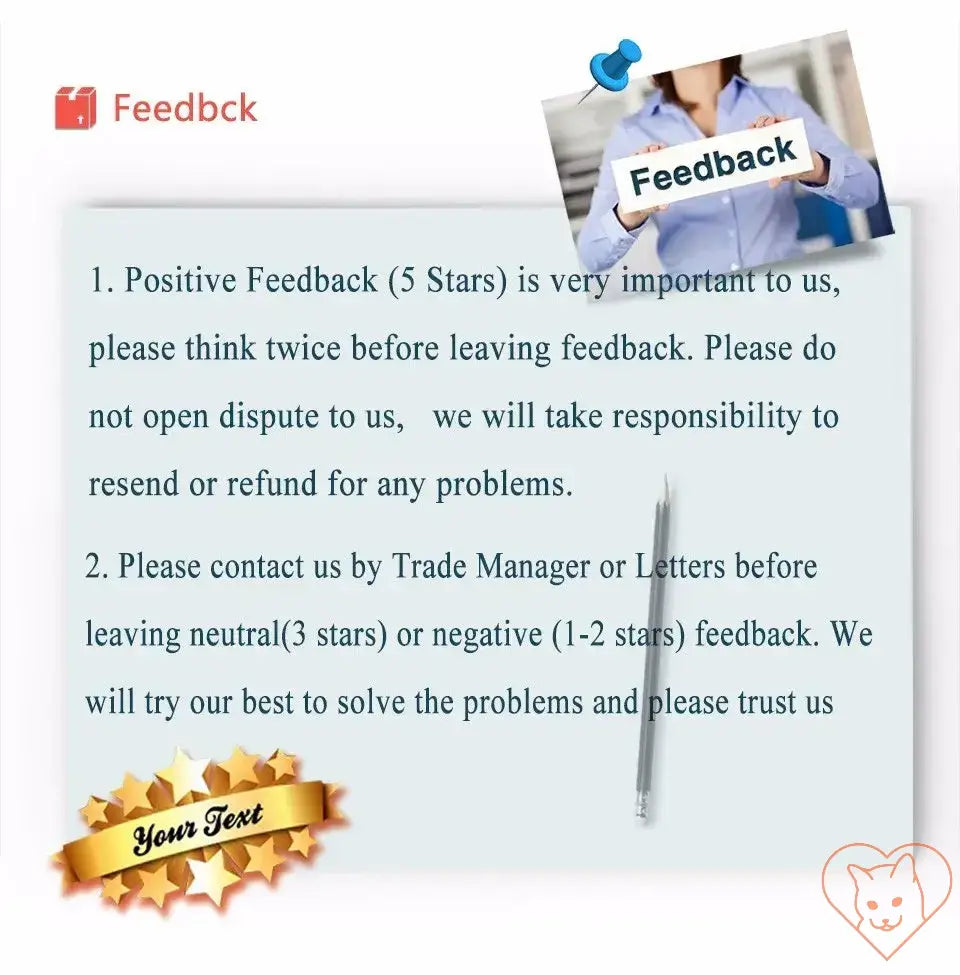 Feedback guidelines emphasizing the importance of positive reviews and customer service response.