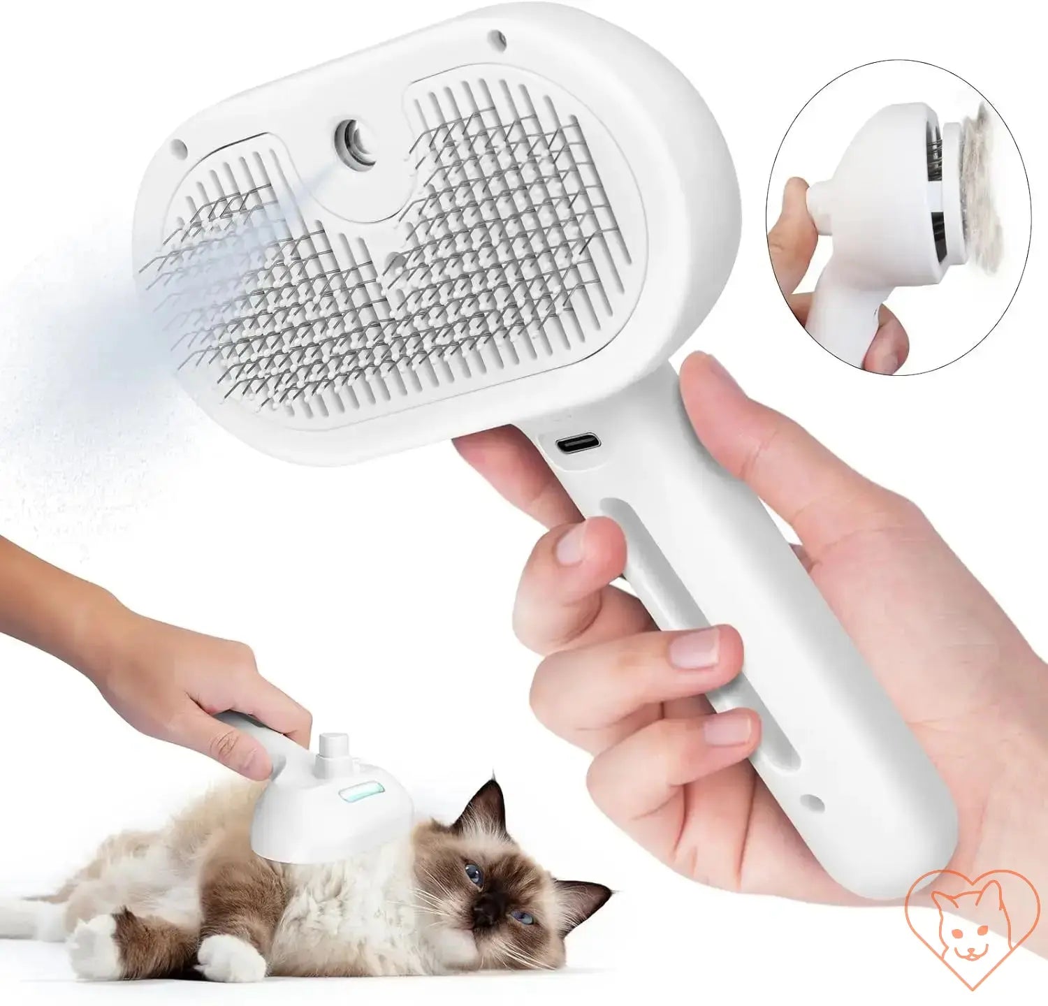 Cat Spray Grooming Comb with mist humidifier; reduces frizz, tangles, and static for a shiny coat.