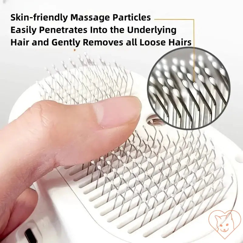 Close-up of Cat Spray Grooming Comb's massage particles, designed to gently remove loose hair and reduce tangles.