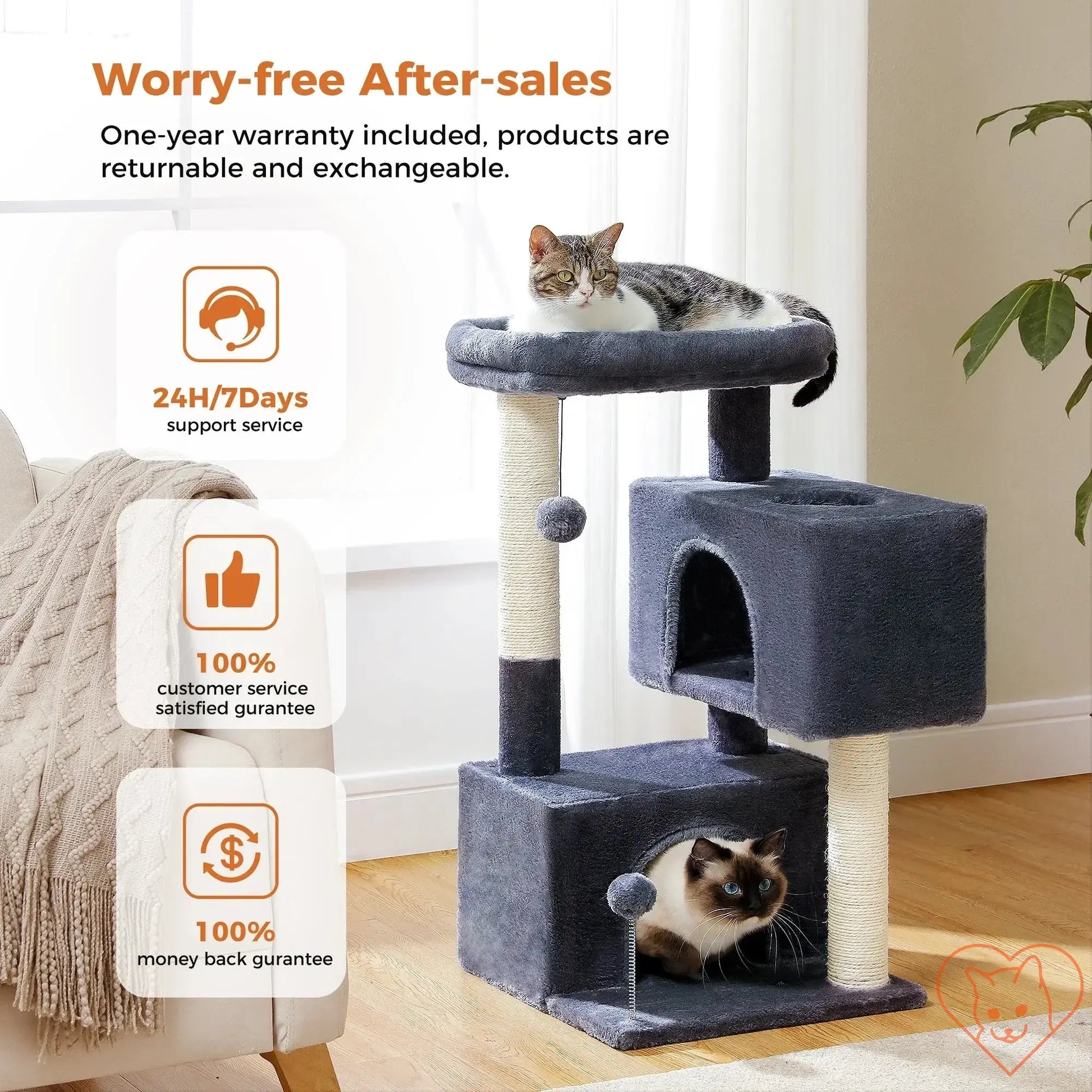 Cat tree for large cats with two condos, scratching posts, and playful cats for ultimate fun and comfort.