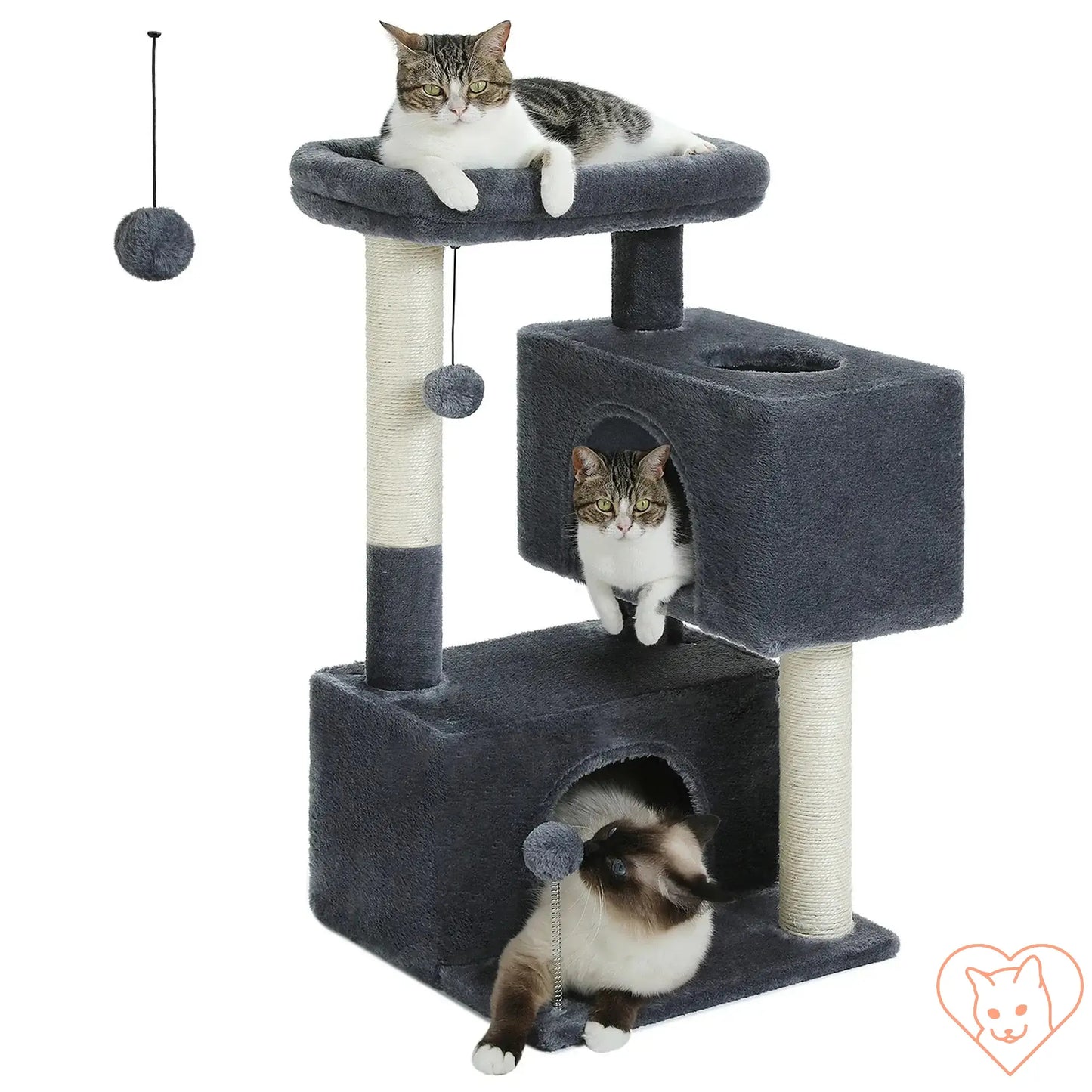 Cat Tree for large cats featuring two condos, scratching posts, and playful design for indoor fun.