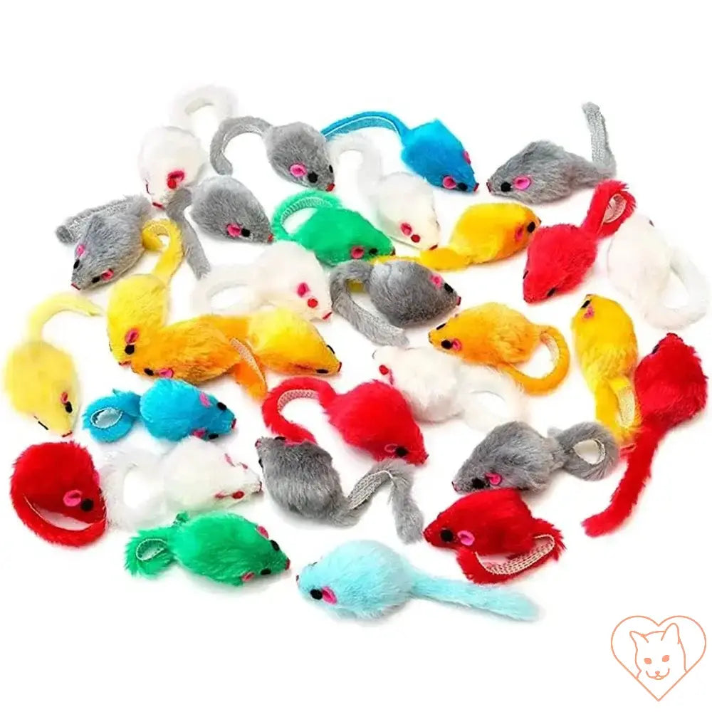 Colorful set of 10 faux fur catnip rattle mouse toys, perfect for indoor play and engaging feline curiosity.