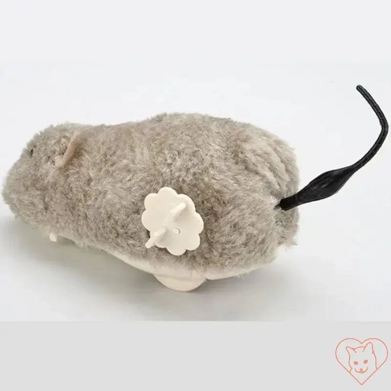 Clockwork mouse cat toy in plush material, designed for interactive play and mimicking real prey movements.