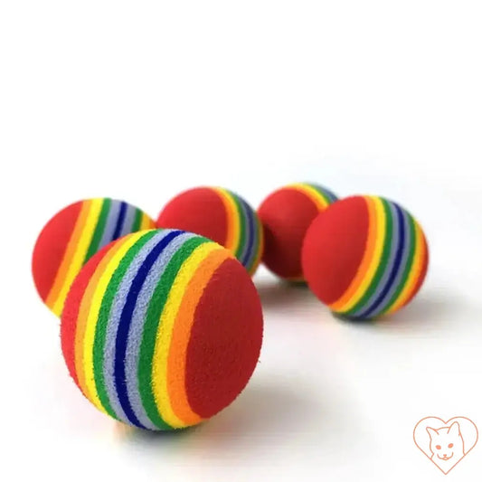 Colorful Rainbow Cat Fetch Balls made of durable EVA material, perfect for playful indoor games and teething relief.