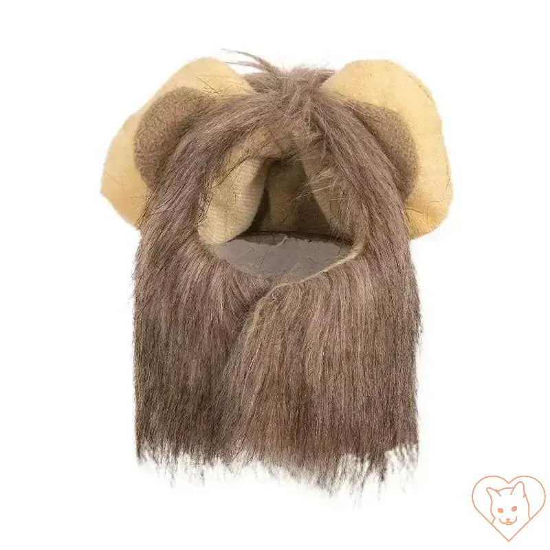 Cute lion mane cat wig for pets, soft polyester hat with ears and beard, perfect for cosplay and fun occasions.