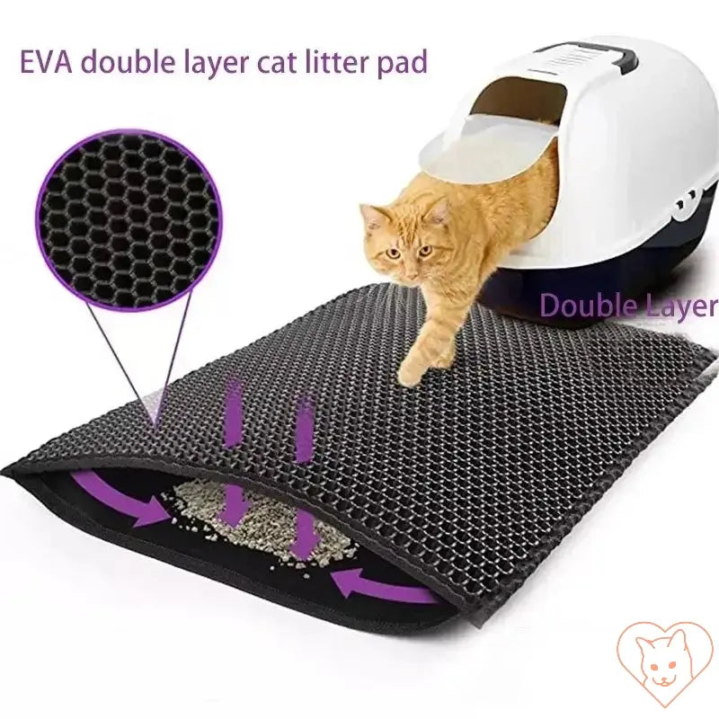 Double-layer waterproof cat litter mat with non-slip design, trapping litter and preventing spills for a clean home.