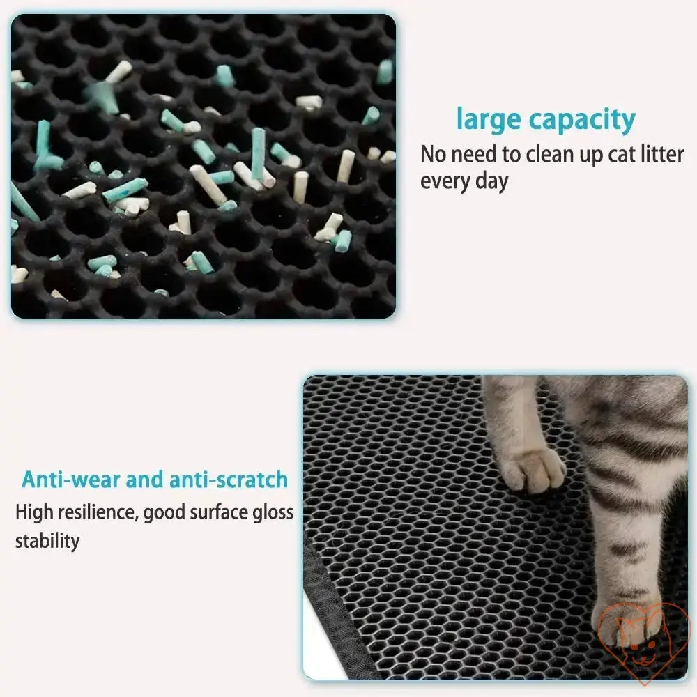 Double-layer waterproof cat litter mat with large capacity, anti-wear features, and non-slip grip for easy cleaning.