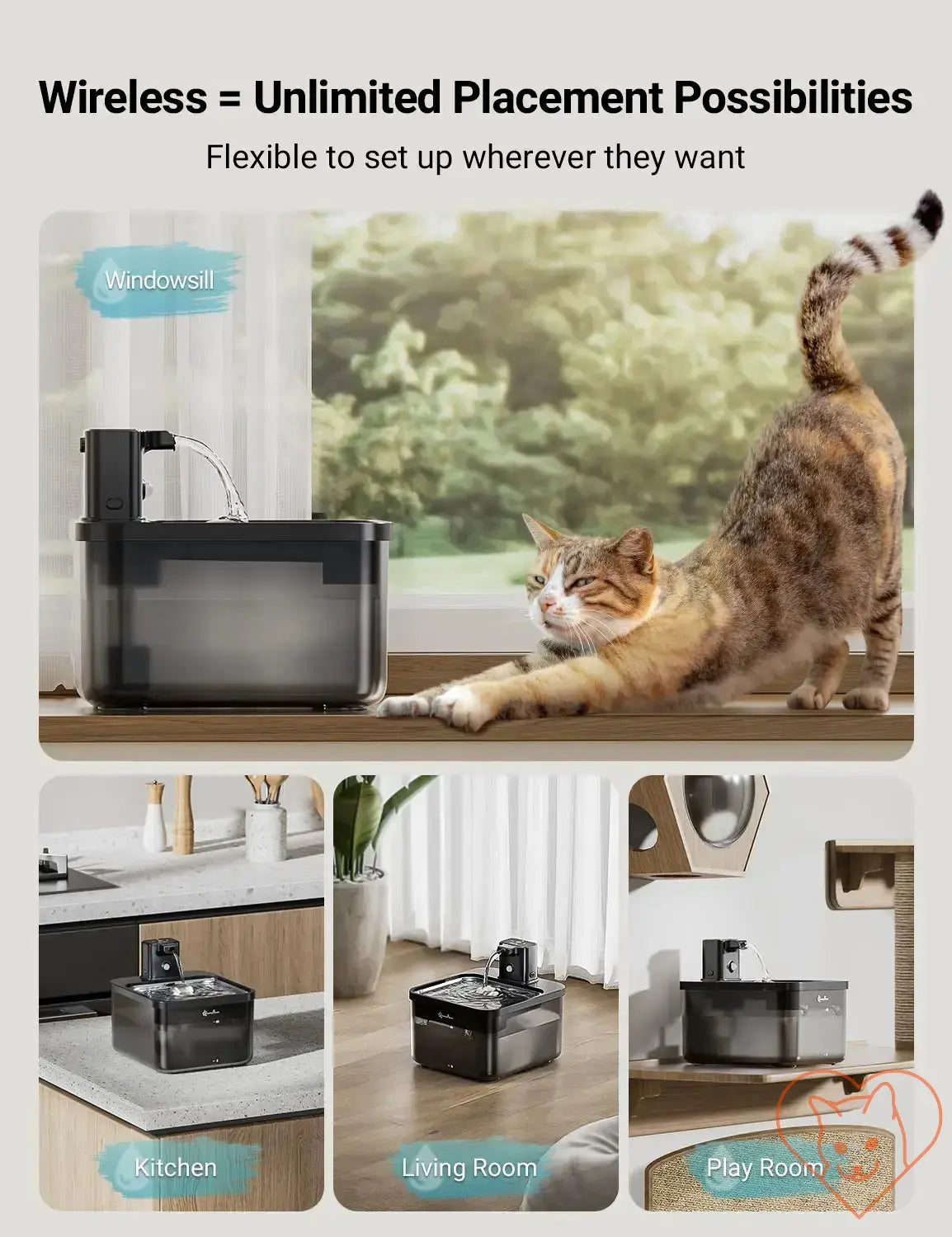 DownyPaws 2.5L Wireless Stainless Steel Cat Fountain Cat World