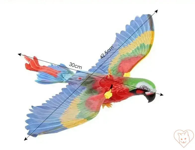 Colorful electric hanging bird toy for cats, 30cm x 45cm, designed for interactive play and natural hunting instincts.