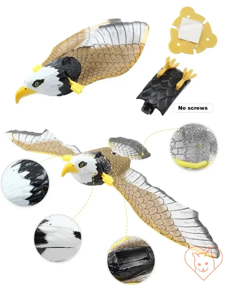 Electric Hanging Bird Cat Toy featuring eagle design, detachable parts, and no screws for easy setup.