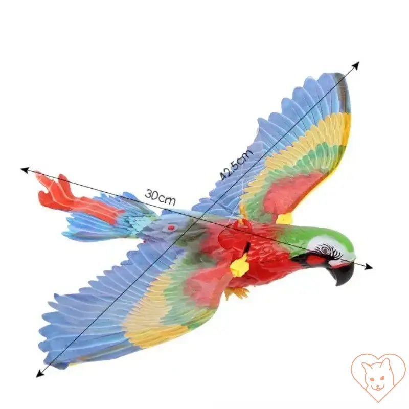 Colorful realistic flying bird toy for cats, designed to simulate bird movement and engage feline instincts.