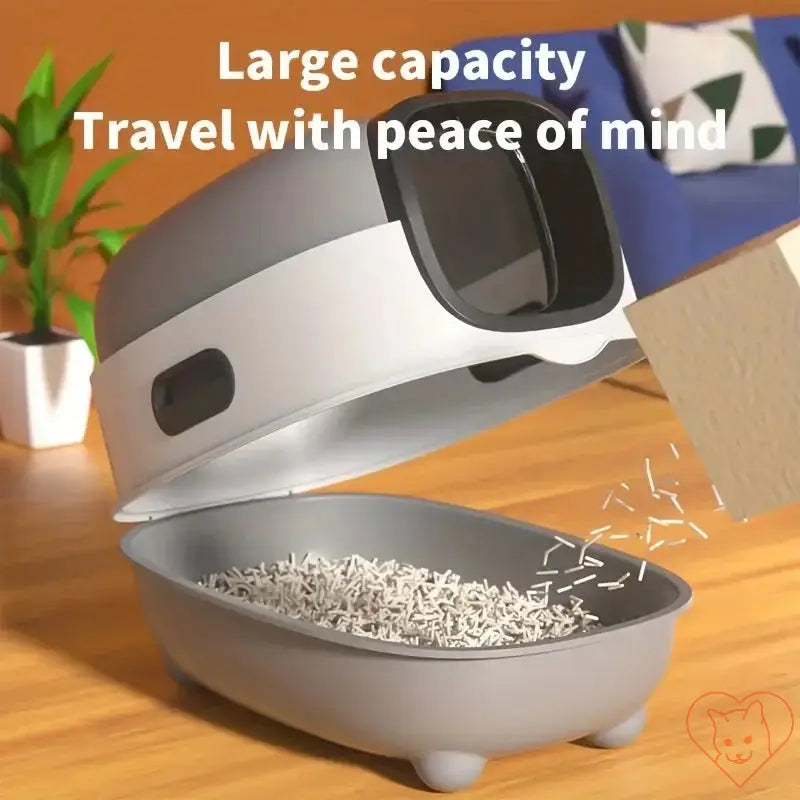 Foldable closed cat litter box with large capacity for convenient travel and mess-free use, designed for peace of mind.