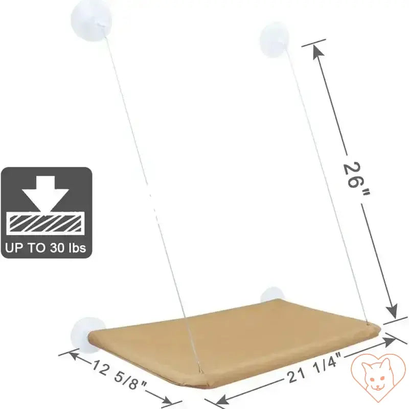 Hanging Cat Hammock dimensions diagram showing a cozy window seat supporting up to 30 lbs for cats.