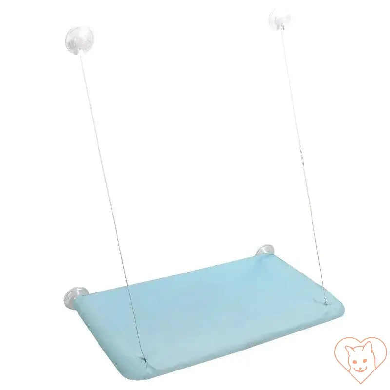 Hanging Cat Hammock Window Seat with a blue removable cover and sturdy support suction cups.