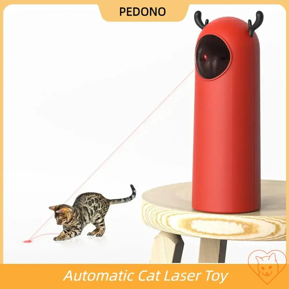 Interactive automatic laser toy for cats, featuring a red design and playful laser beam for engaging pet play.