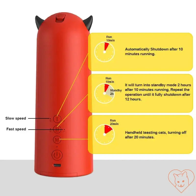 Interactive Automatic Laser Toy for Cats & Dogs with speed and timer settings diagram.