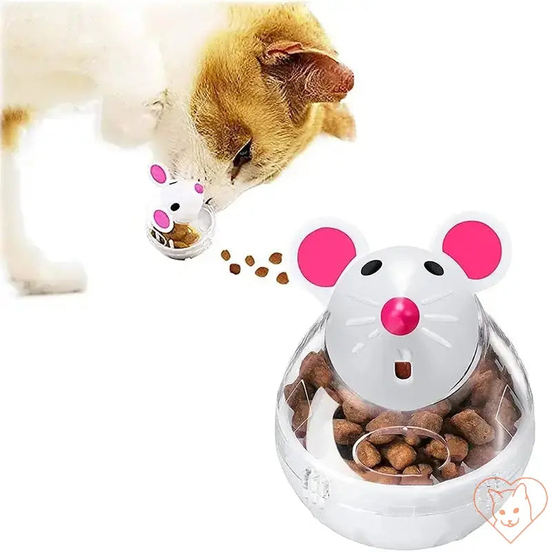 Interactive Cat Food Dispenser Toy shaped like a mouse, dispensing treats as a cat plays and engages.