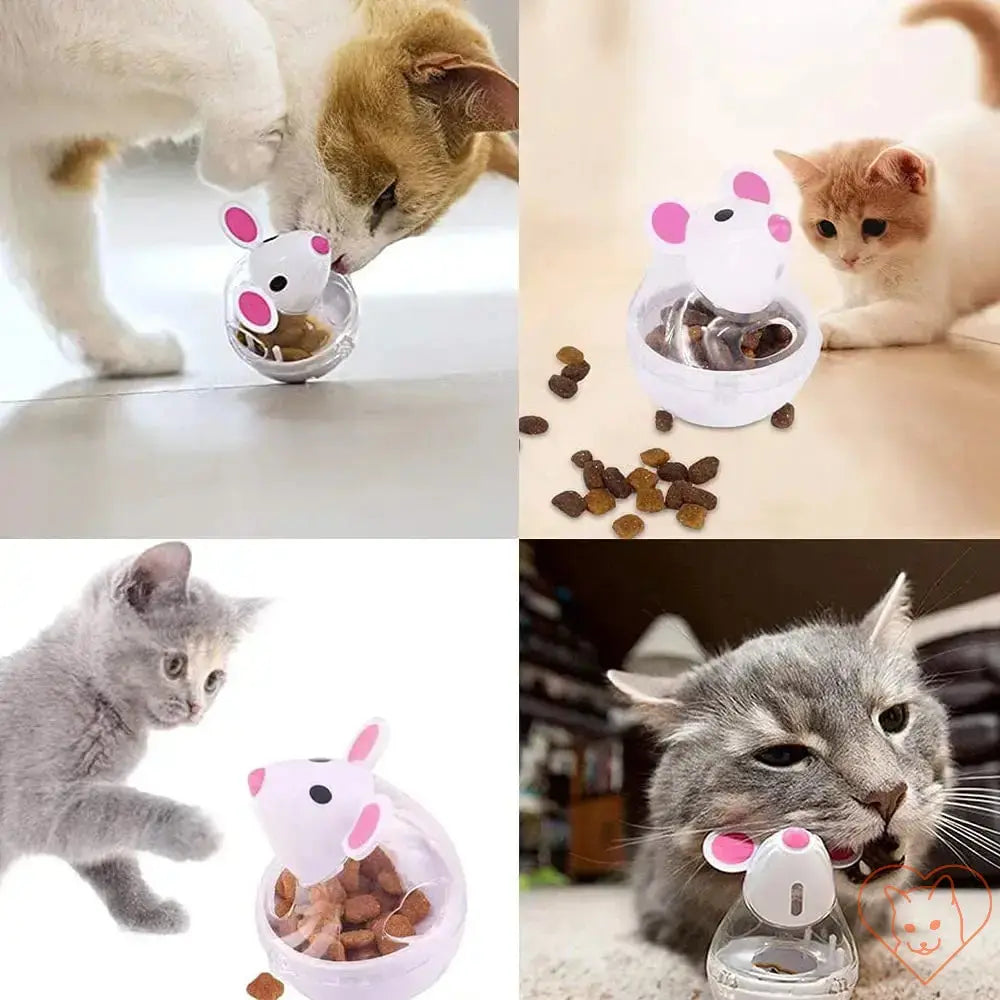 Interactive Cat Food Dispenser Toy with playful cats enjoying treats, promoting engagement and healthy eating.