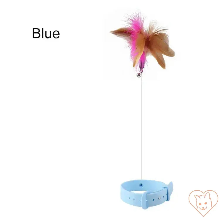 Interactive cat toy with blue base and feather teaser, designed for engaging playtime and exercise.