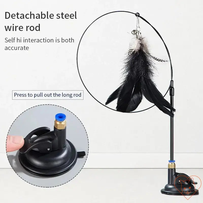 Interactive Feather Cat Wand with Suction Cup and detachable steel wire for engaging cat play.