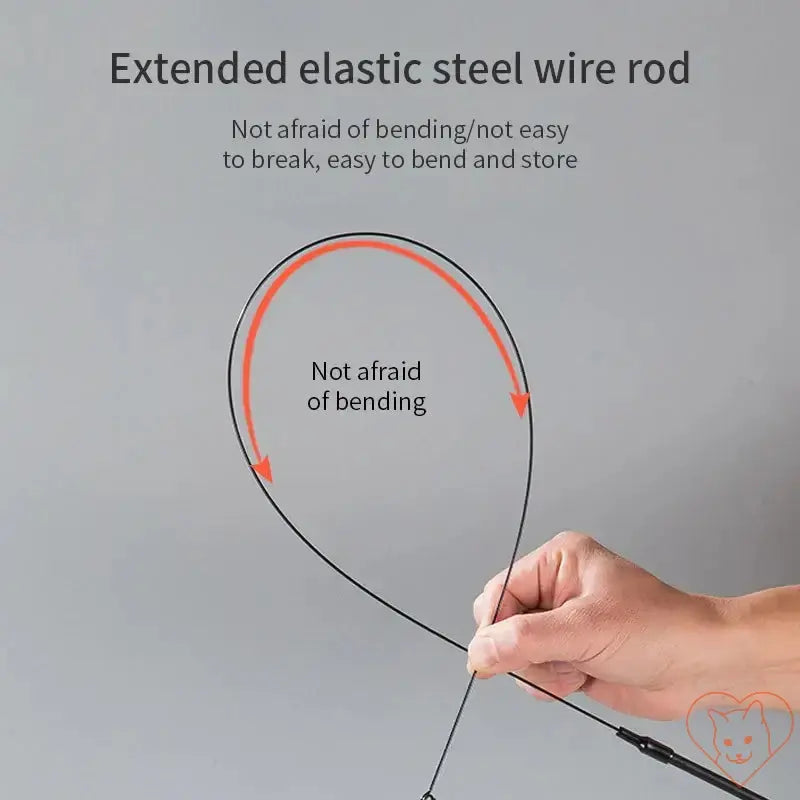 Extended elastic steel wire rod for interactive cat play, durable and flexible design for safe bending.