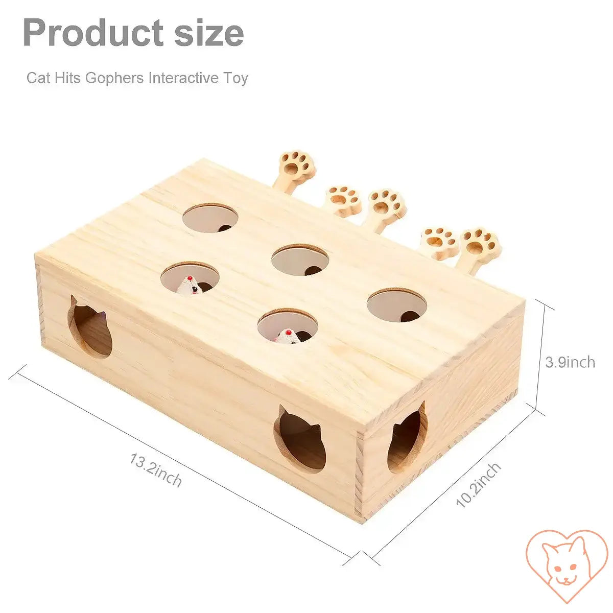 Interactive Whack-a-Mole Cat Toy made of solid wood, featuring pop-up moles and playful paw designs.