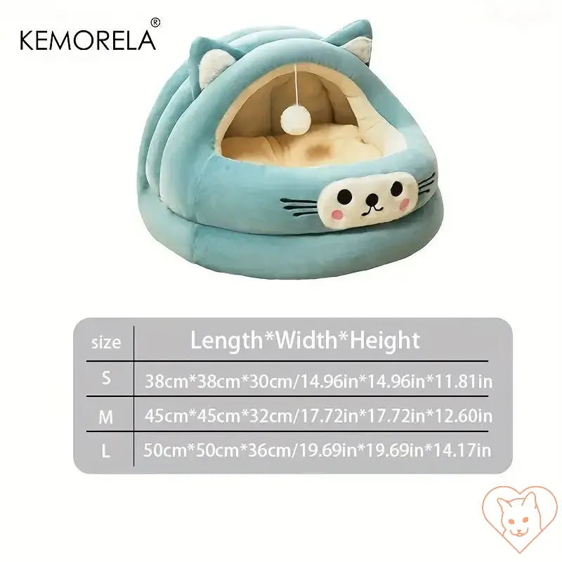 KEMORELA Semi-Enclosed Cat Bed with cute cat ear design, available in three sizes for ultimate comfort.