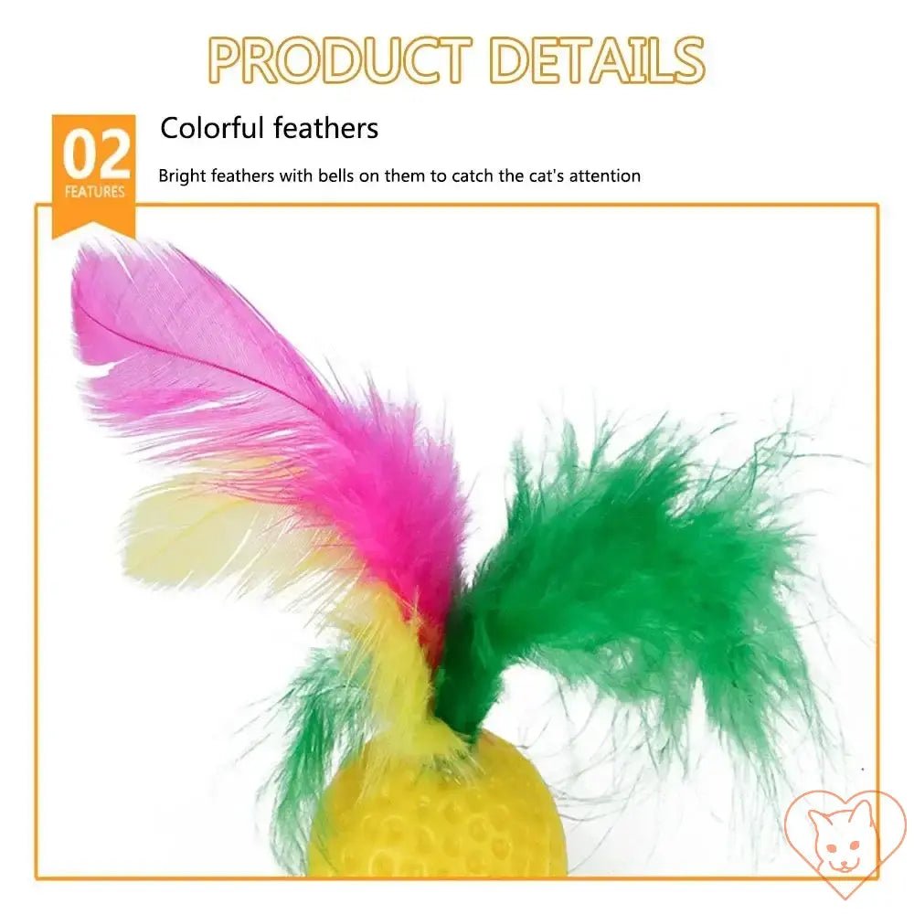 Colorful feather toy with bells for interactive play, designed to catch your cat's attention and encourage chasing.