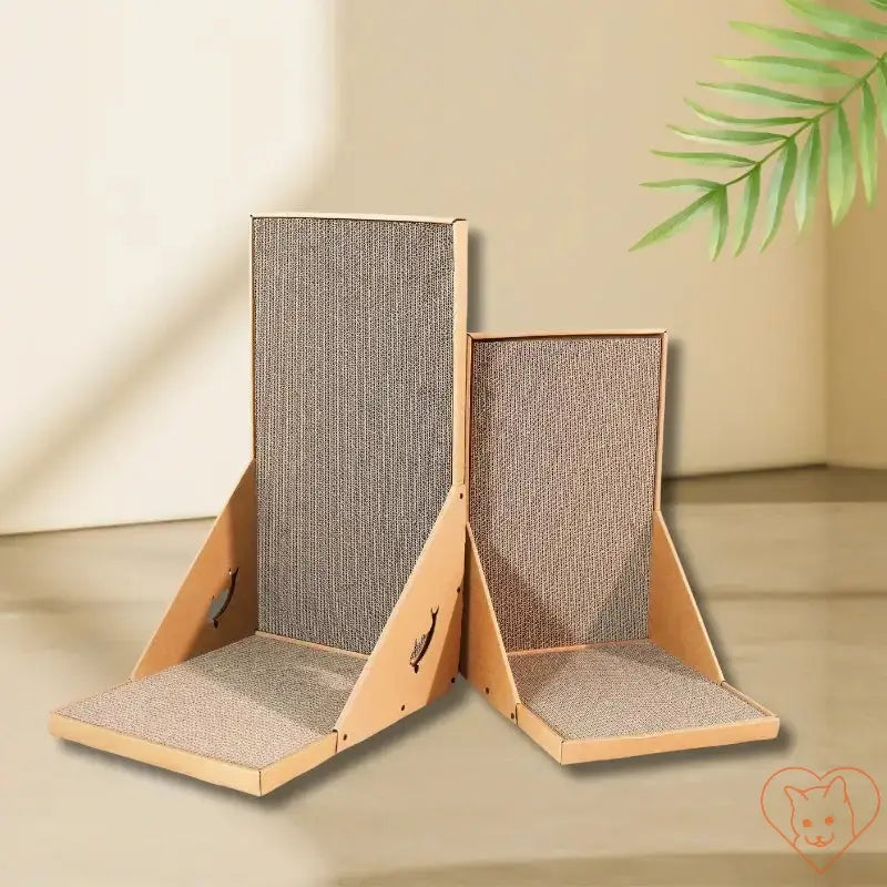 L-shaped vertical cat scratching post made of cardboard, perfect for indoor cats to scratch and climb.