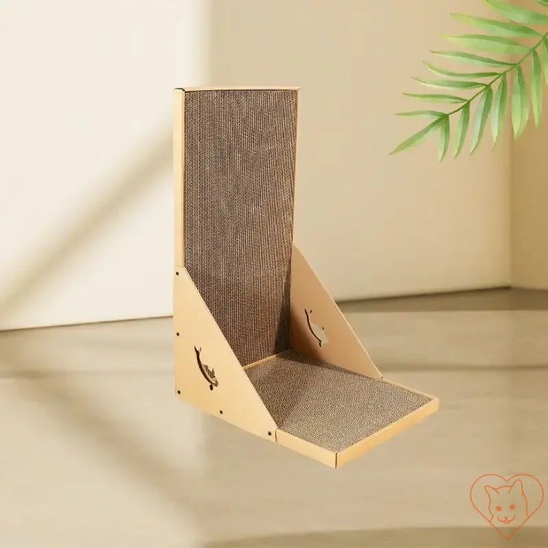 L-shaped vertical cat scratching post made of durable cardboard, ideal for indoor cats to scratch and climb.