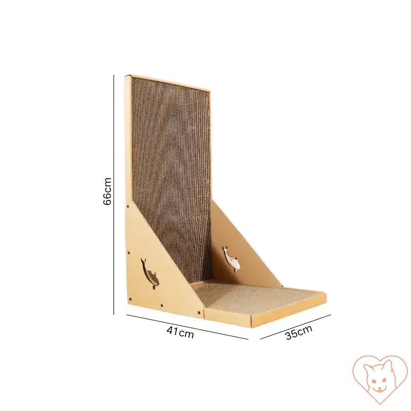 L-Shaped Vertical Cat Scratching Post with measurements, sturdy design for indoor cats to scratch and climb.