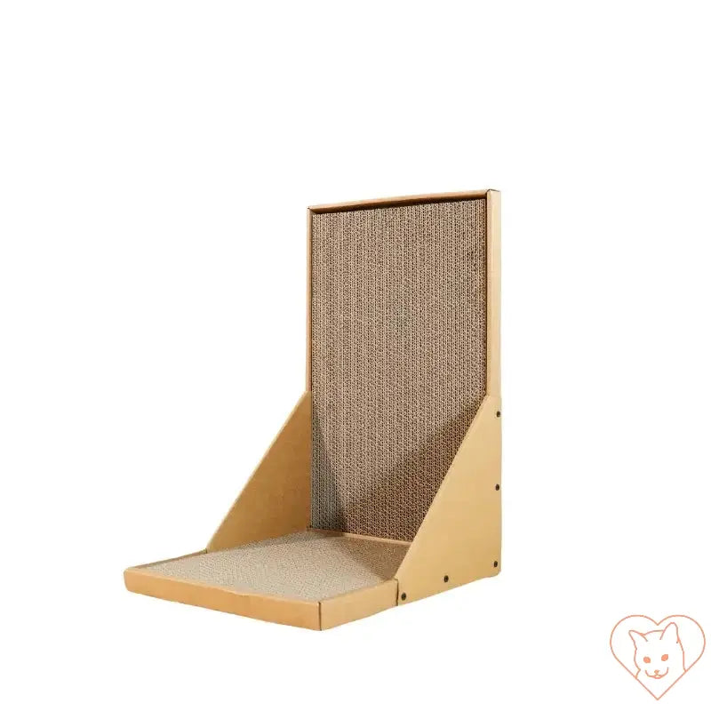 L-Shaped Vertical Cat Scratching Post made of cardboard and wood for indoor cat scratching and climbing.