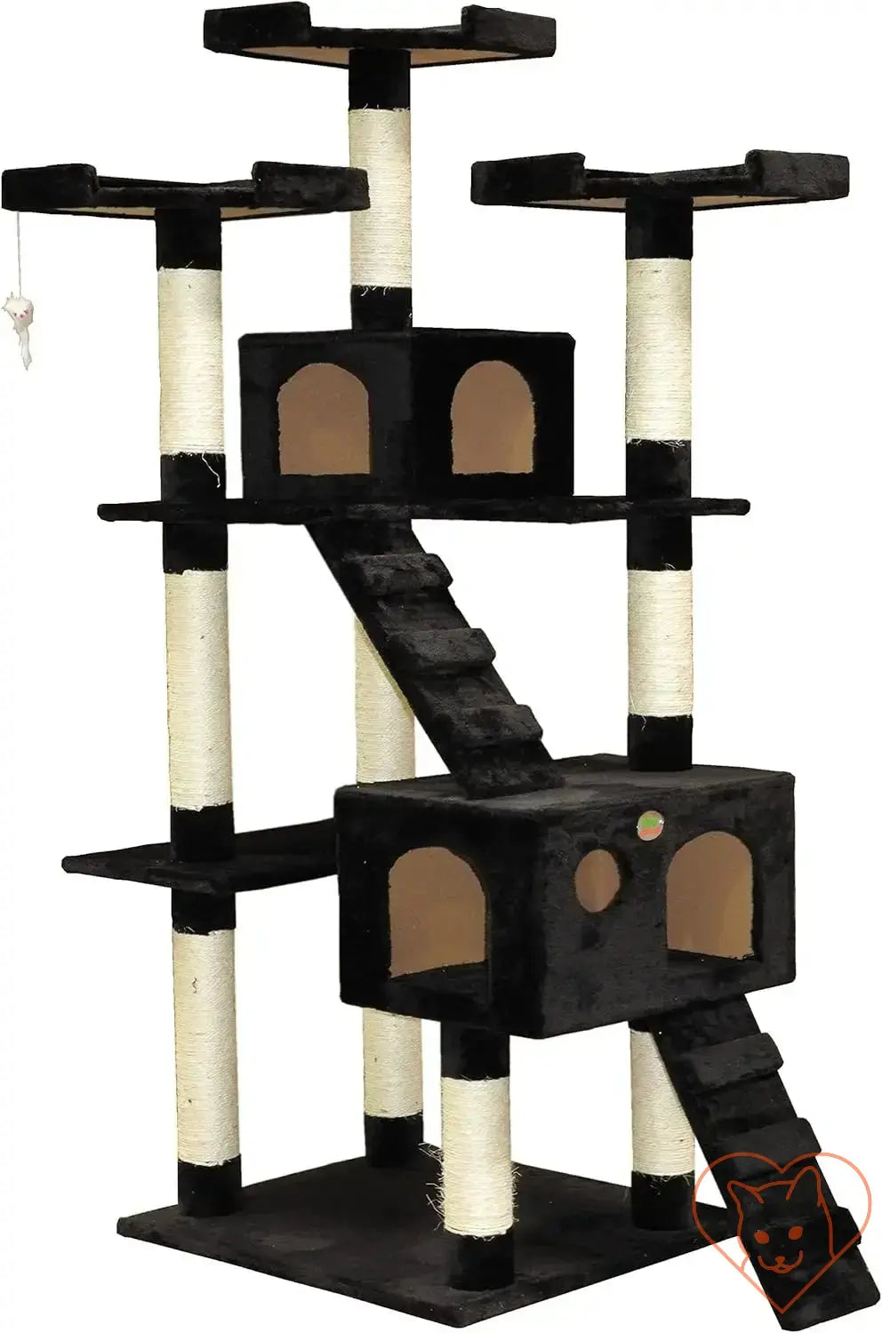 Large 72" cat tree tower with condos, scratching posts, and ramps for playful cats.