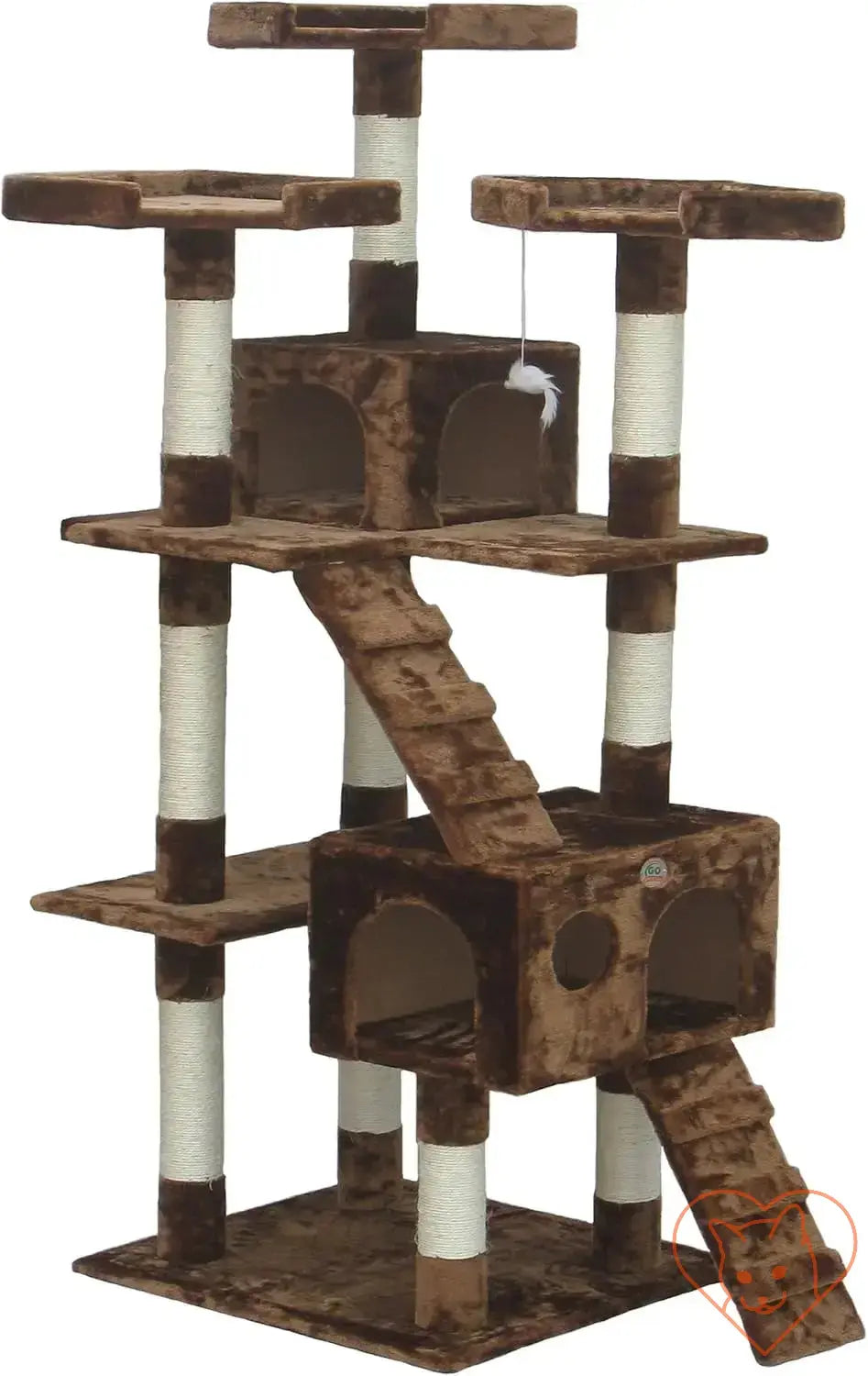 Large 72" cat tree tower with condos, ideal for play and relaxation, featuring durable sisal ropes and plush faux-fur.