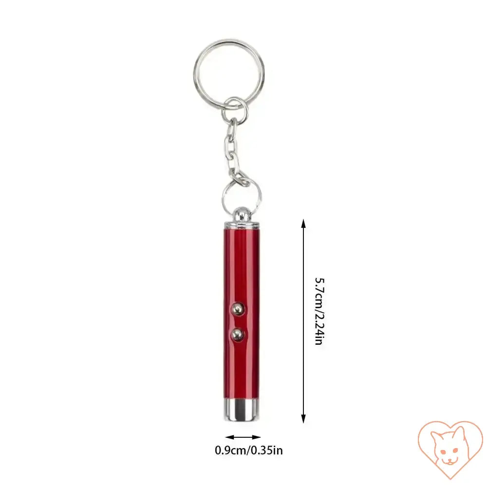 Compact red laser pointer keychain designed for interactive cat play and exercise.