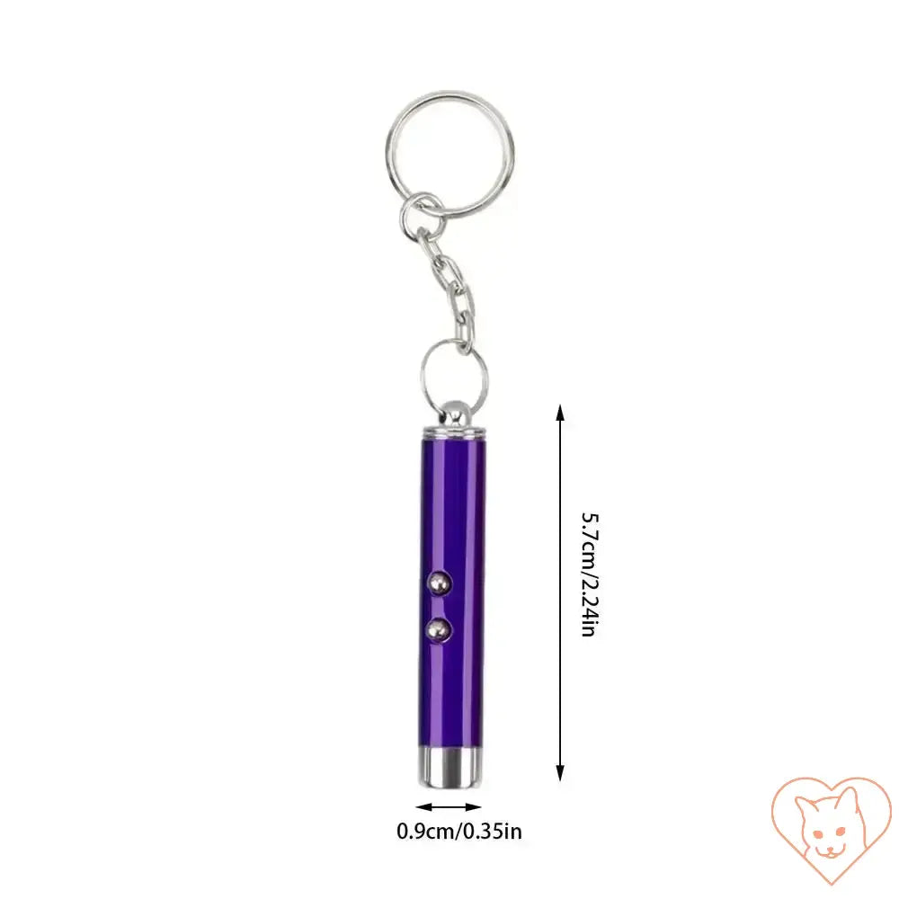 Purple cat laser pointer keychain toy for indoor cat exercise and play, compact and durable design.