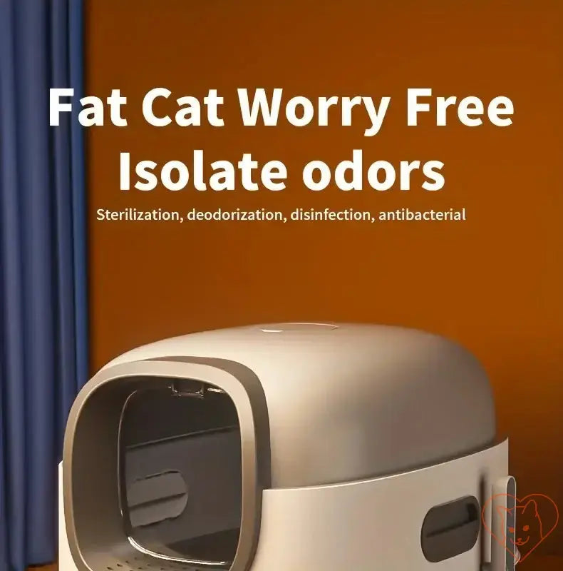 Fat Cat Worry Free litter box isolates odors with features for sterilization and disinfection.