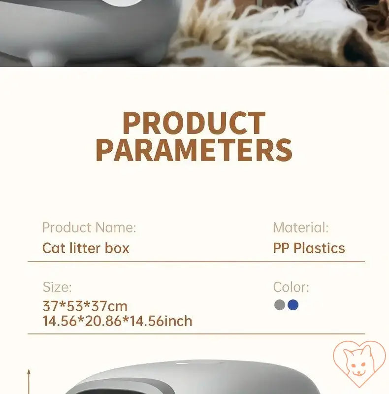 Product parameters for Leak-Proof Foldable Cat Litter Box including size, material, and color details.