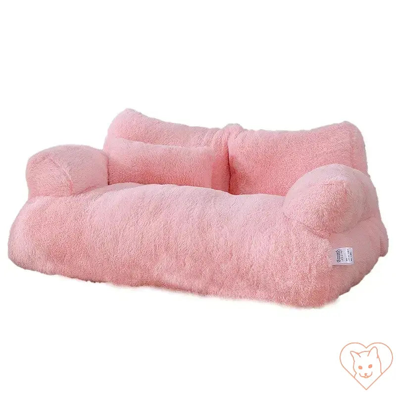 Luxury plush pink cat bed sofa, ultra-soft and cozy, perfect for small to medium pets to relax and nap comfortably.