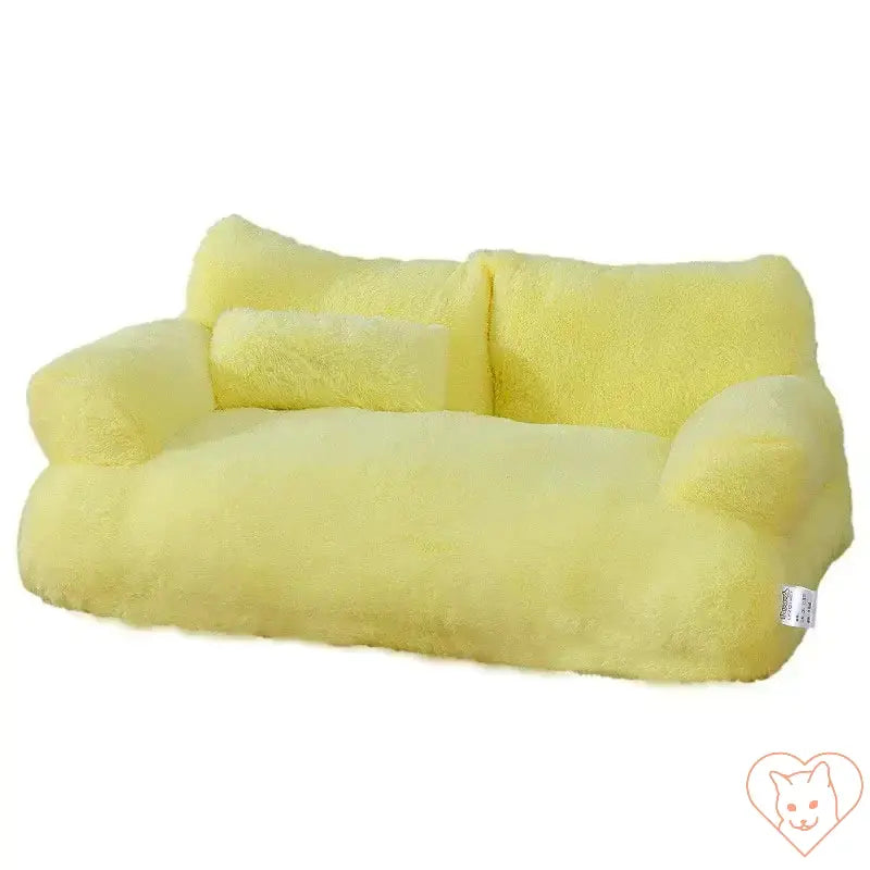 Luxury plush yellow cat bed sofa with thick backrest and soft cushions for maximum pet comfort.