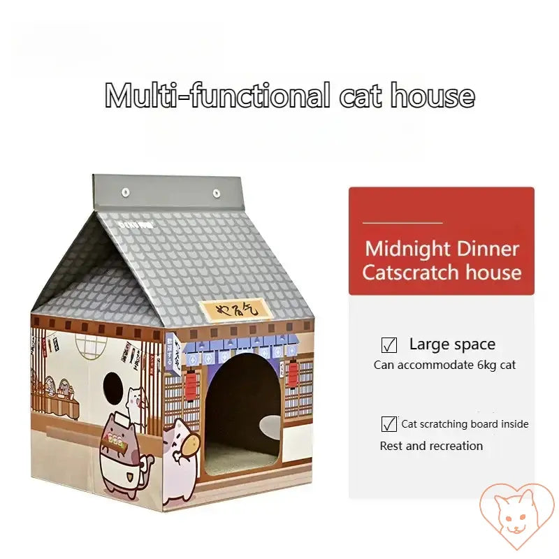 Midnight Dinner multi-functional cat house with scratching pad, cozy space for cats up to 6kg.