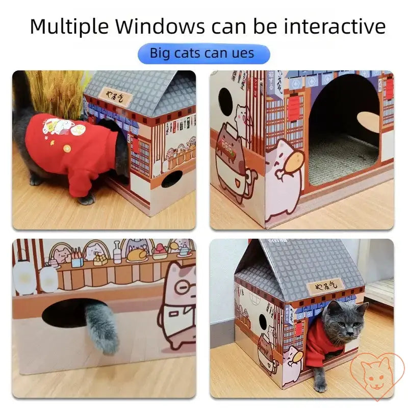 Interactive Milk Carton Cat House with multiple windows, designed for big cats to enjoy lounging and playing.