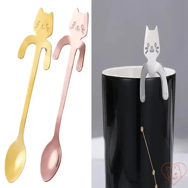 Mini Cat Coffee Spoons in gold and pink, perfect for stirring coffee and tea, featuring playful cat designs.