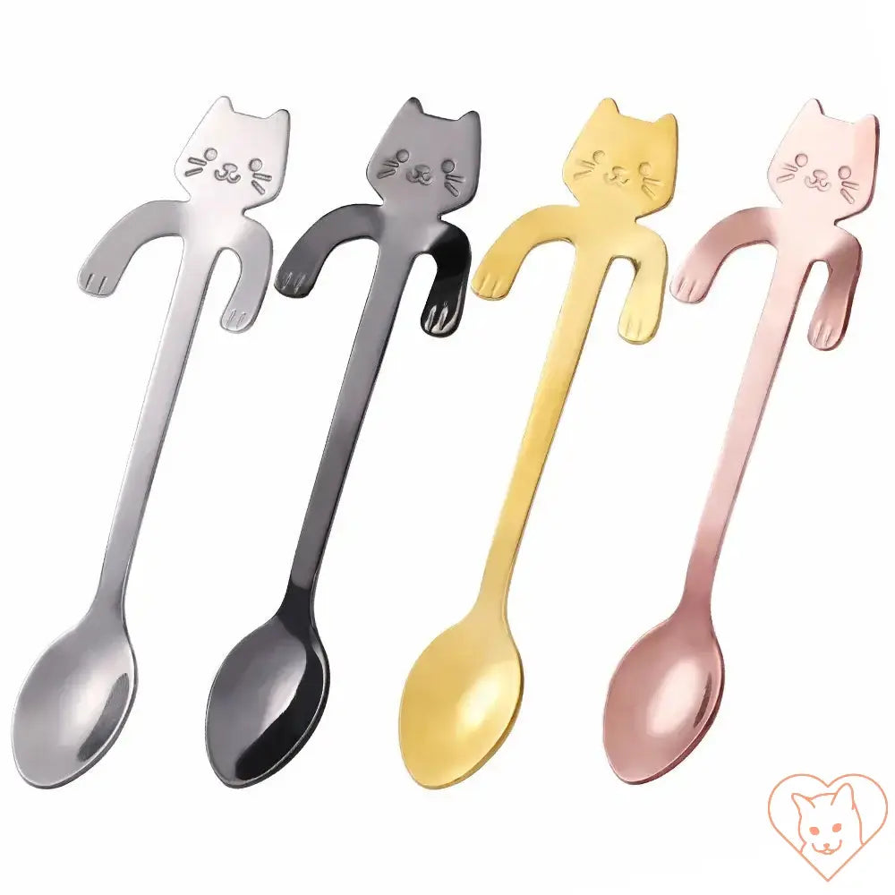 Mini Cat Coffee Spoons in stainless steel, gold, silver, and rose gold; playful cat design for coffee and desserts.